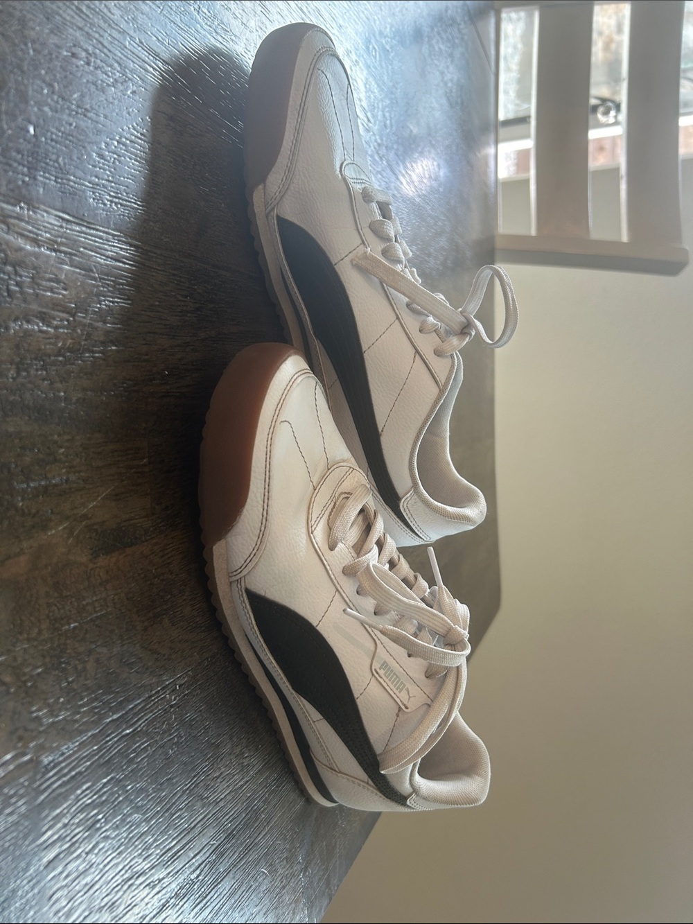 Puma White Black and Brown Gum Sole Sneakers